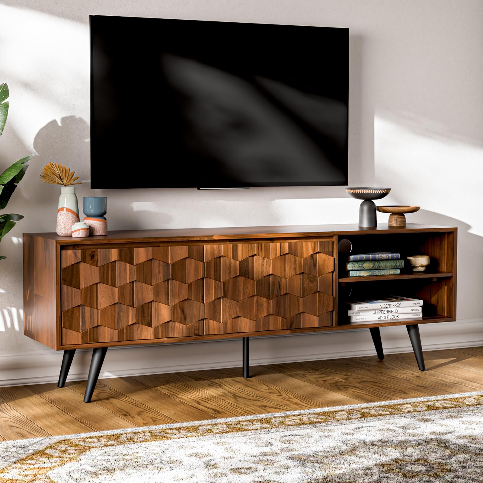 Amazon.com: Bme Georgina 65-Inch Solid Acacia Wood TV Stand, Quick Amazon.com: Bme Georgina 65-Inch Solid Acacia Wood TV Stand, Quick